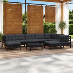 Garden Lounge Set 10 Piece Outdoor Patio Furniture Black with Cushions Modular