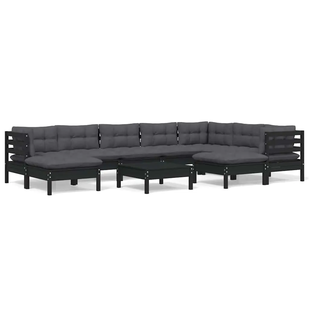 Garden Lounge Set 10 Piece Outdoor Patio Furniture Black with Cushions Modular