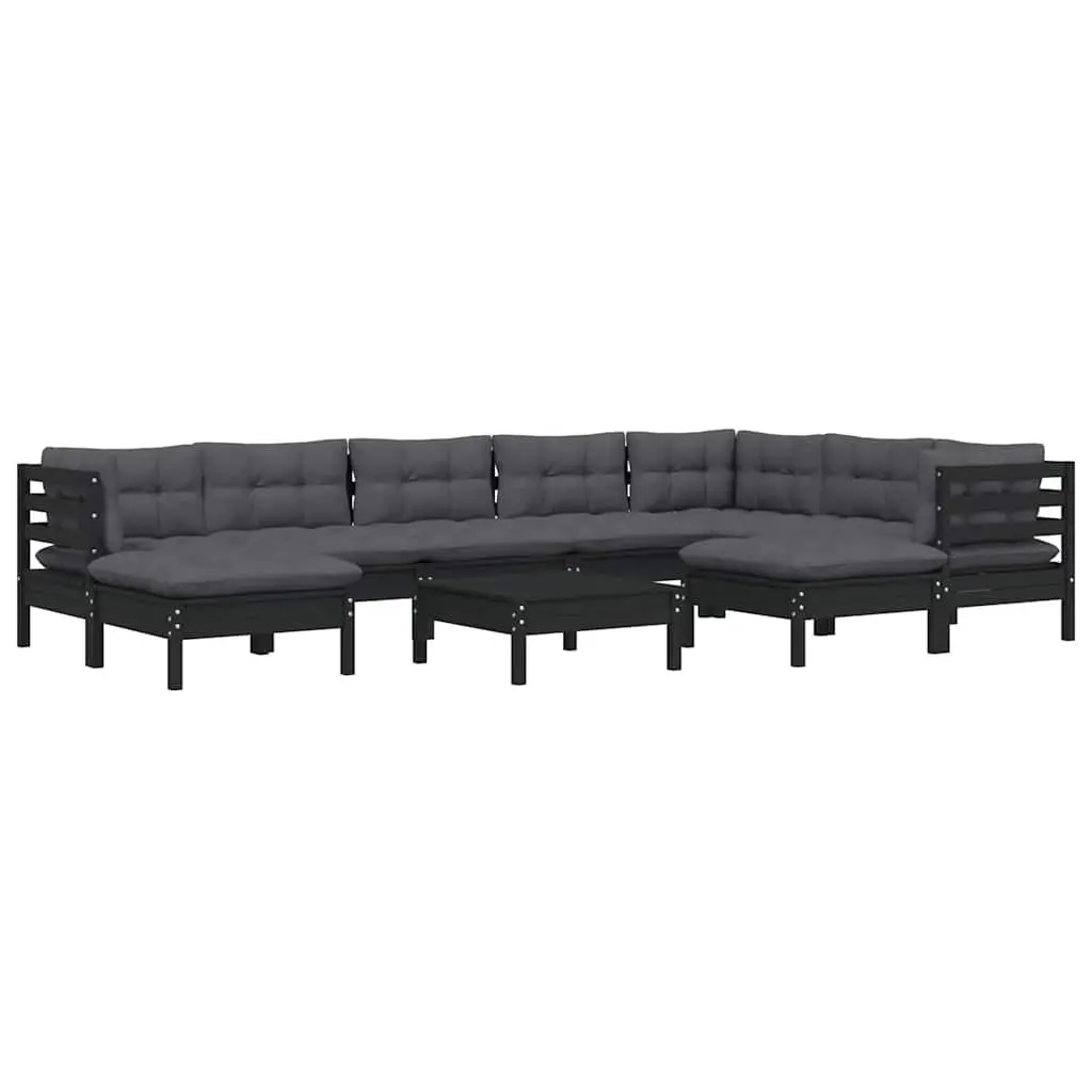 Garden Lounge Set 10 Piece Outdoor Patio Furniture Black with Cushions Modular