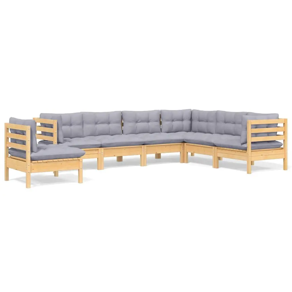 Garden Lounge Set Grey 7 Piece Outdoor Patio Furniture Solid Pinewood