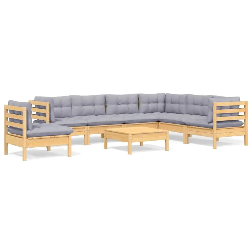 Garden Lounge Set 8 Piece Outdoor Patio Furniture with Grey Cushions Solid