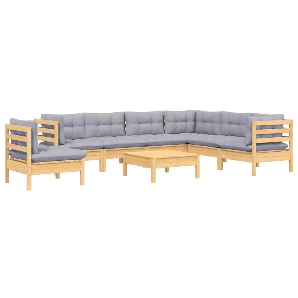 Garden Lounge Set 8 Piece Outdoor Patio Furniture with Grey Cushions Solid