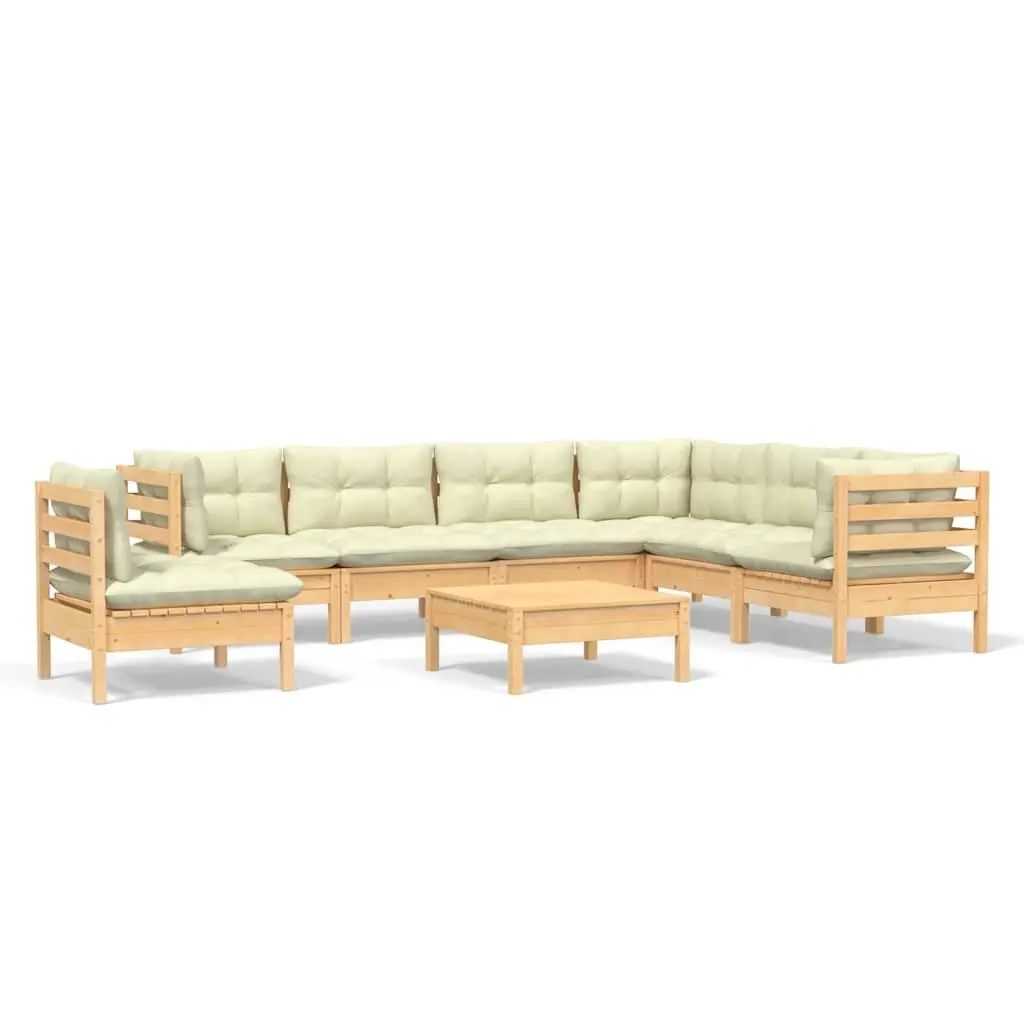 Garden Lounge Set 8 Piece Outdoor Patio Furniture with Cream Cushions Solid Wood