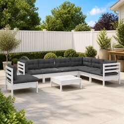 Garden Lounge Set 8 Piece Outdoor Patio Furniture White Solid Wood Cushions