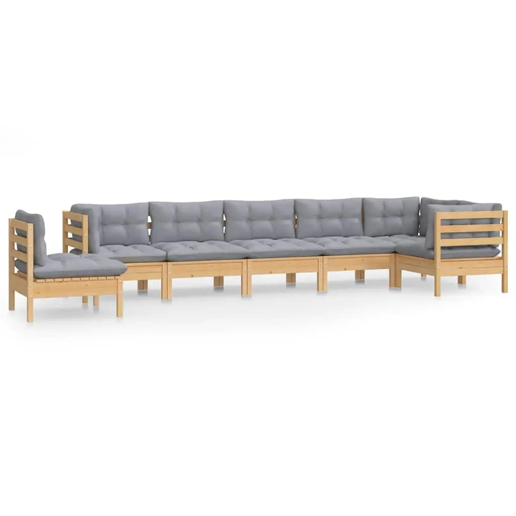 Garden Lounge Set 8 Piece Outdoor Patio Furniture Grey Cushions Pinewood Modular