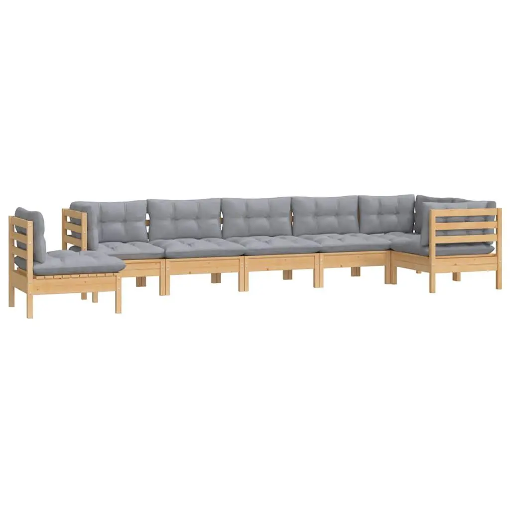 Garden Lounge Set 8 Piece Outdoor Patio Furniture Grey Cushions Pinewood Modular