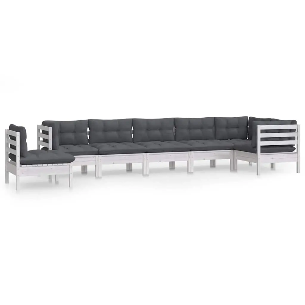 8 Piece Garden Lounge Set White Solid Pinewood Modular Outdoor Furniture with Cushions
