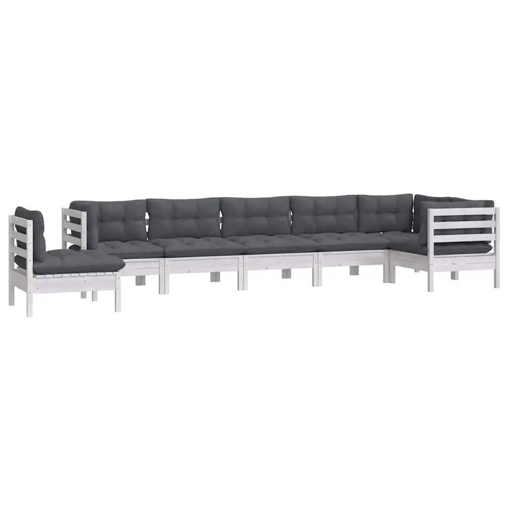 8 Piece Garden Lounge Set White Solid Pinewood Modular Outdoor Furniture with Cushions