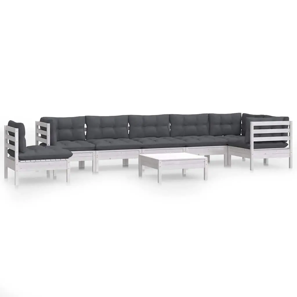 Garden Lounge Set 9 Piece White Pinewood Outdoor Furniture Patio Sofa with