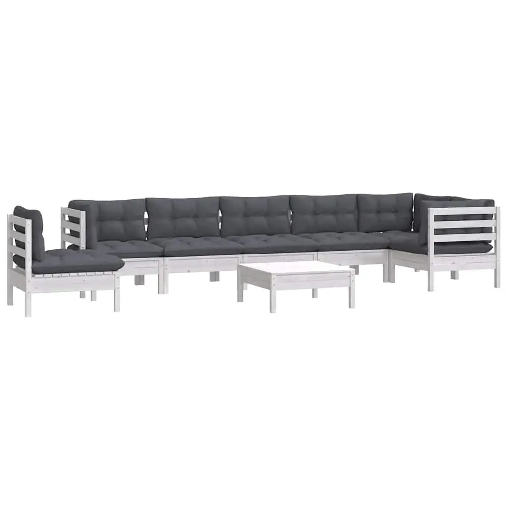 Garden Lounge Set 9 Piece White Pinewood Outdoor Furniture Patio Sofa with