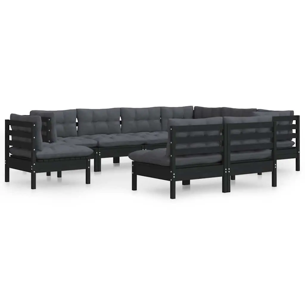 Garden Lounge Set Black 9 Piece Outdoor Patio Furniture Solid Pinewood with Cushions