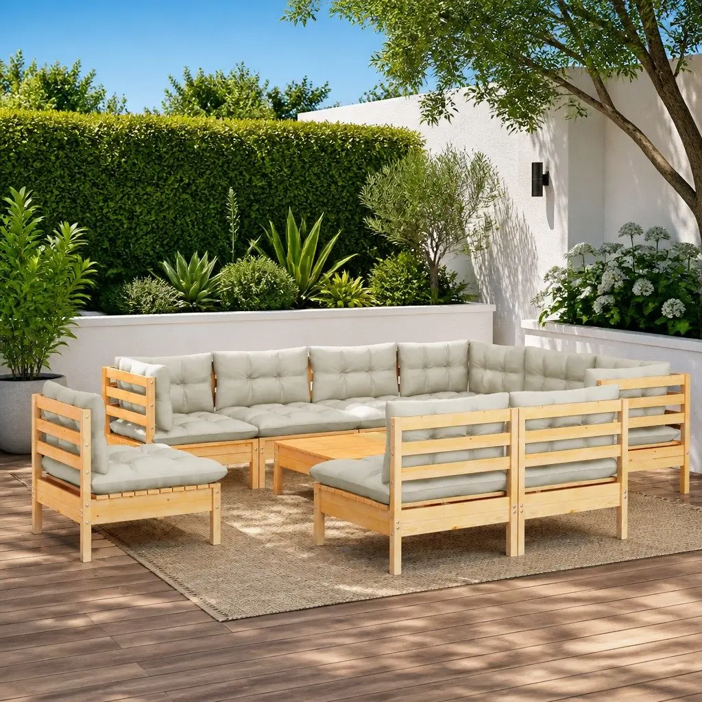 Garden Lounge Set Cream 10 Piece Outdoor Patio Furniture Modular Sofa
