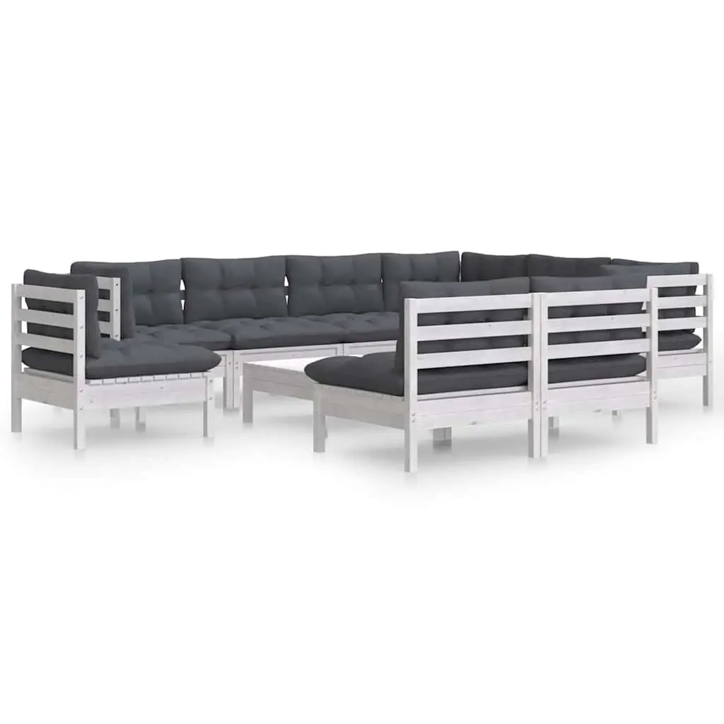 Garden Lounge Set White 10 Piece Modular Outdoor Patio Furniture with Cushions