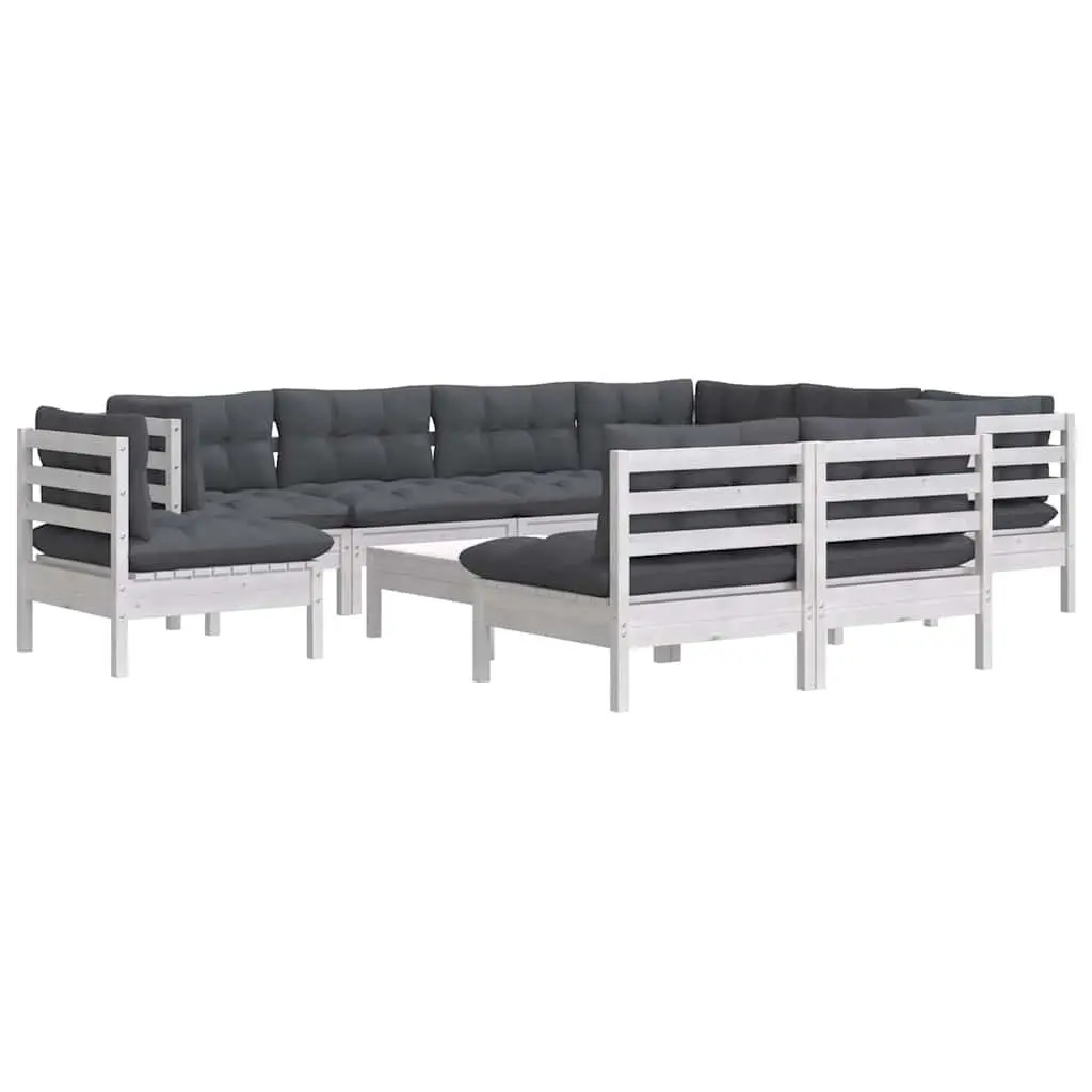 Garden Lounge Set White 10 Piece Modular Outdoor Patio Furniture with Cushions