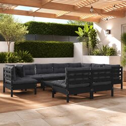 Concise 10-Piece Modular Outdoor Lounge Set in Black