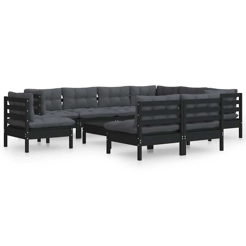 Garden Lounge Set Black 10 Piece Outdoor Patio Furniture Modular Sectional with Cushions