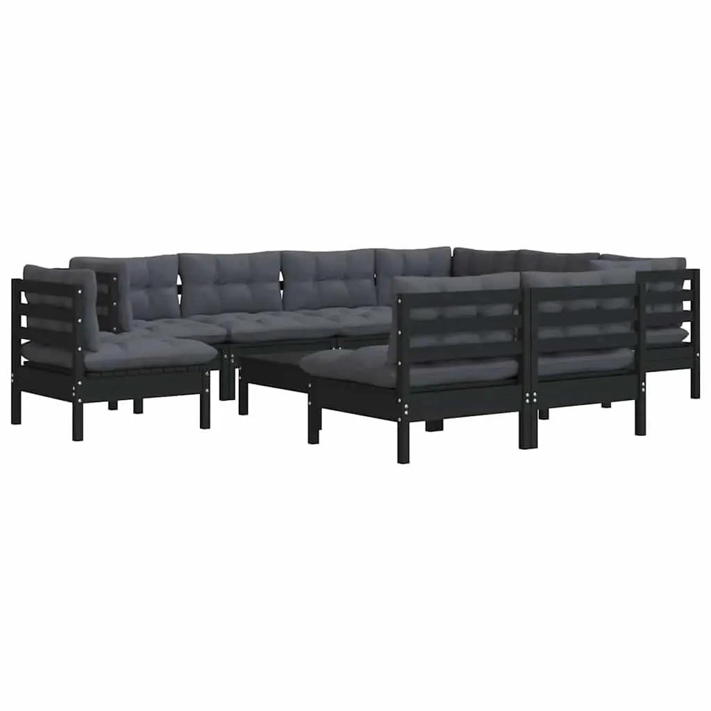 Garden Lounge Set Black 10 Piece Outdoor Patio Furniture Modular Sectional with Cushions