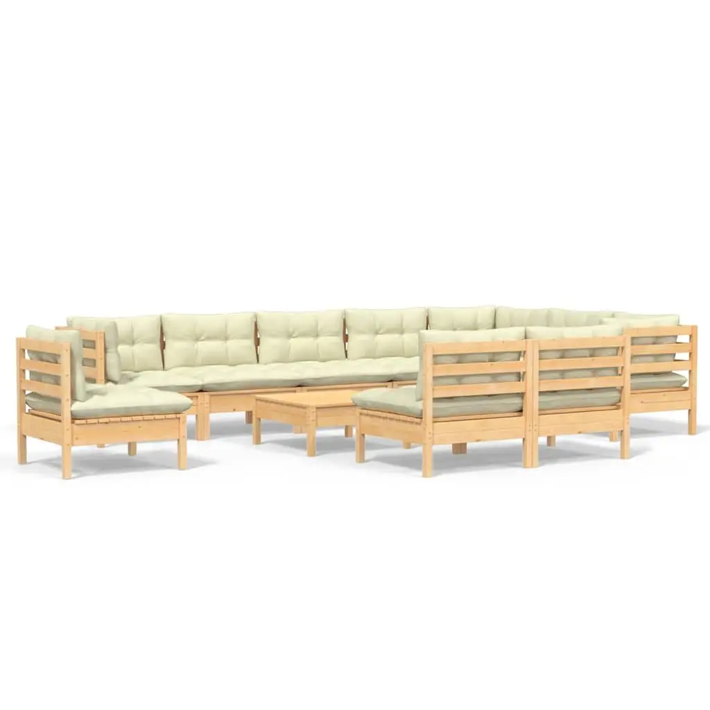Garden Lounge Set 11 Piece Solid Pinewood Outdoor Furniture with Cream Cushions