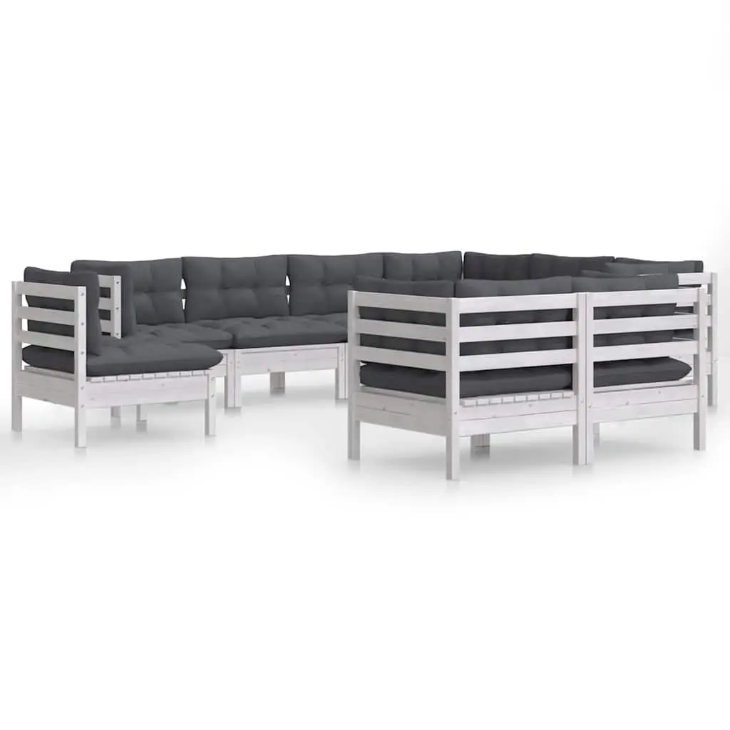 Garden Lounge Set 9 Piece White Outdoor Patio Furniture with Cushions Modular