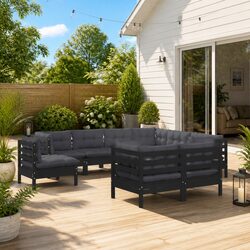 Garden Lounge Set 9 Piece Outdoor Patio Furniture with Cushions Black Modular