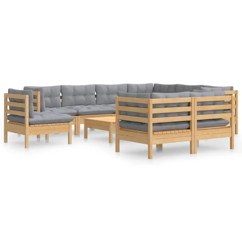 Garden Lounge Set Grey 10 Piece Outdoor Patio Furniture Solid Pinewood Construction