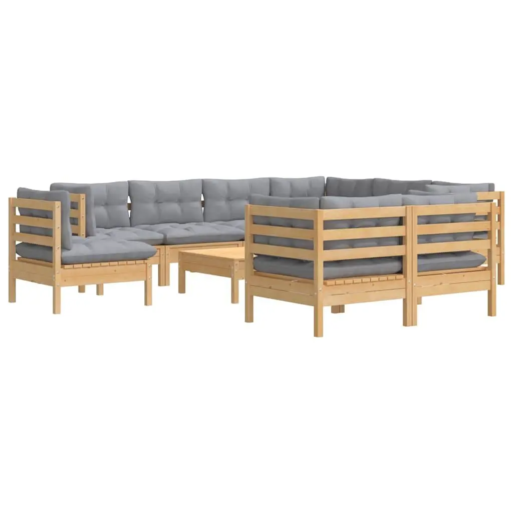Garden Lounge Set Grey 10 Piece Outdoor Patio Furniture Solid Pinewood Construction