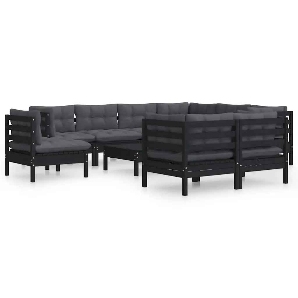 Garden Lounge Set 10 Piece Outdoor Patio Furniture Black with Cushions Modular
