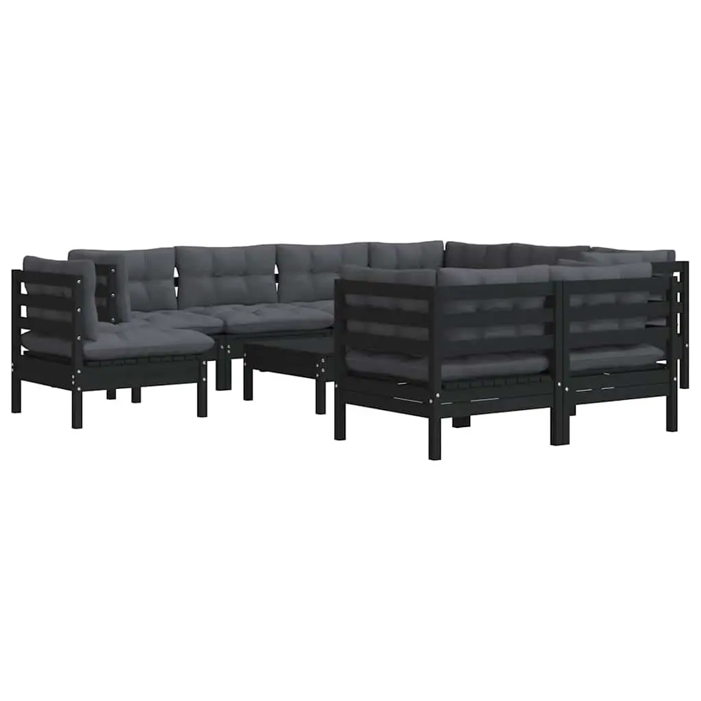 Garden Lounge Set 10 Piece Outdoor Patio Furniture Black with Cushions Modular