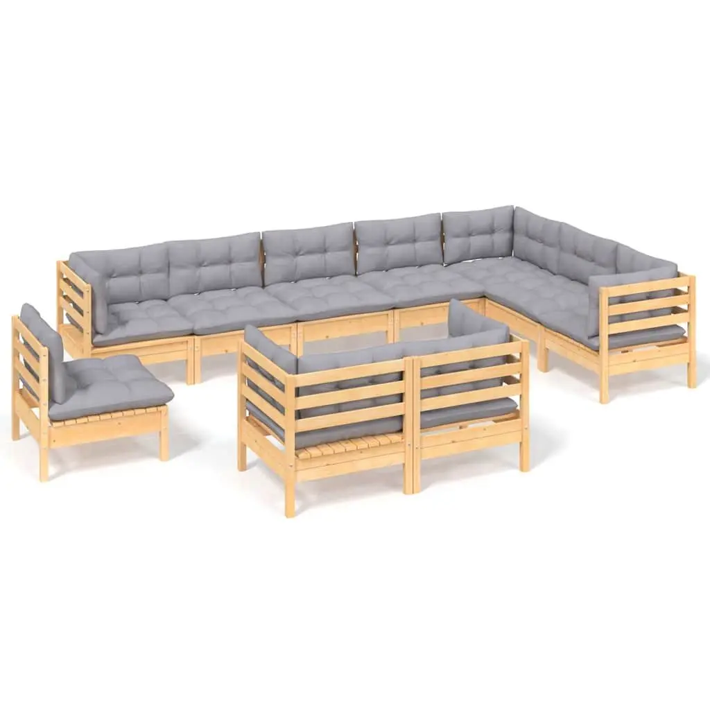 Garden Lounge Set 10 Piece Outdoor Patio Furniture Grey Cushions Modular