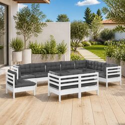 Compact 10 Piece White Pinewood Lounge Set with Cushions