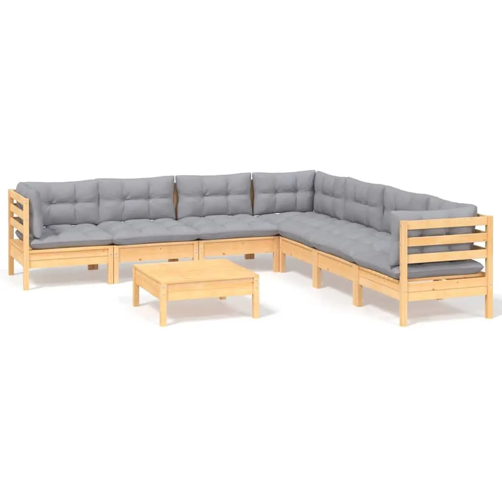 Garden Lounge Set 8 Piece Outdoor Furniture Patio Seating Grey Cushions Pinewood
