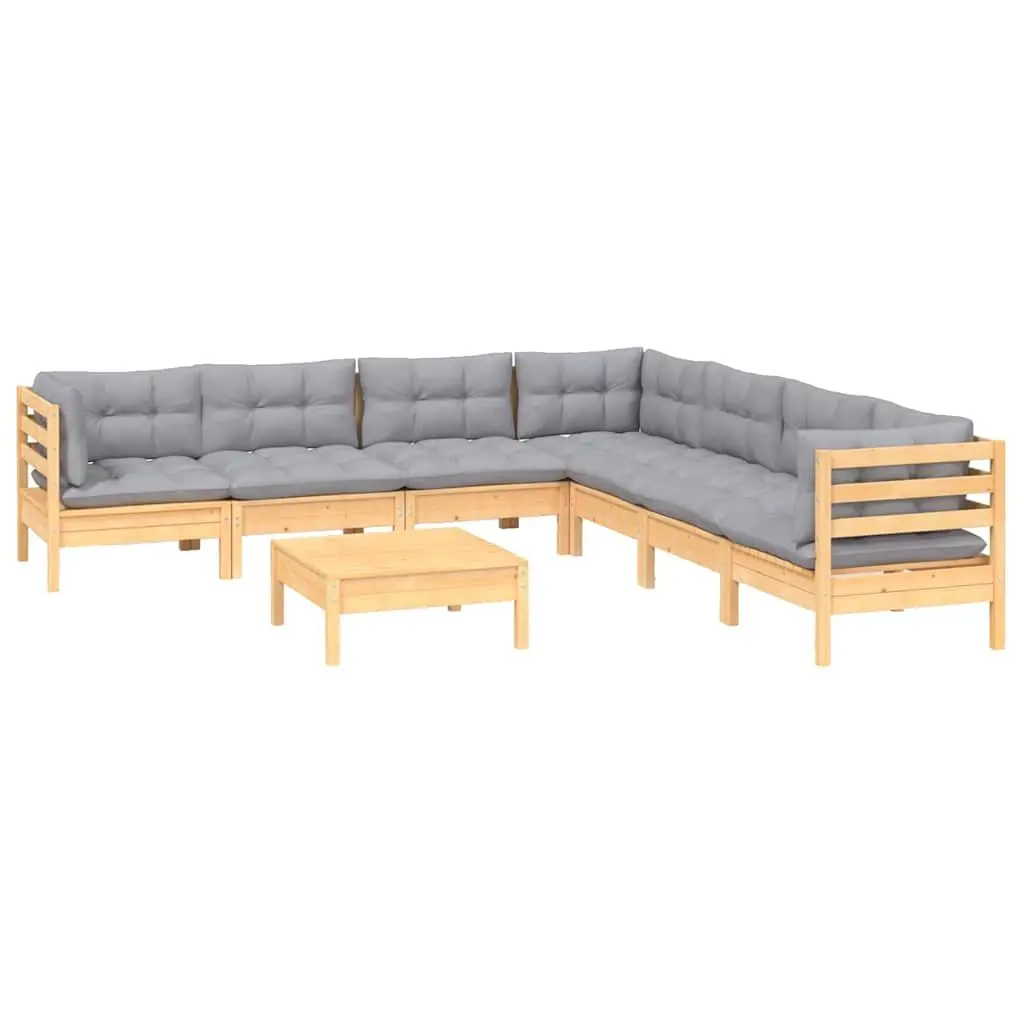 Garden Lounge Set 8 Piece Outdoor Furniture Patio Seating Grey Cushions Pinewood