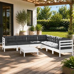 Compact 8 Piece Outdoor Lounge Set with Pinewood