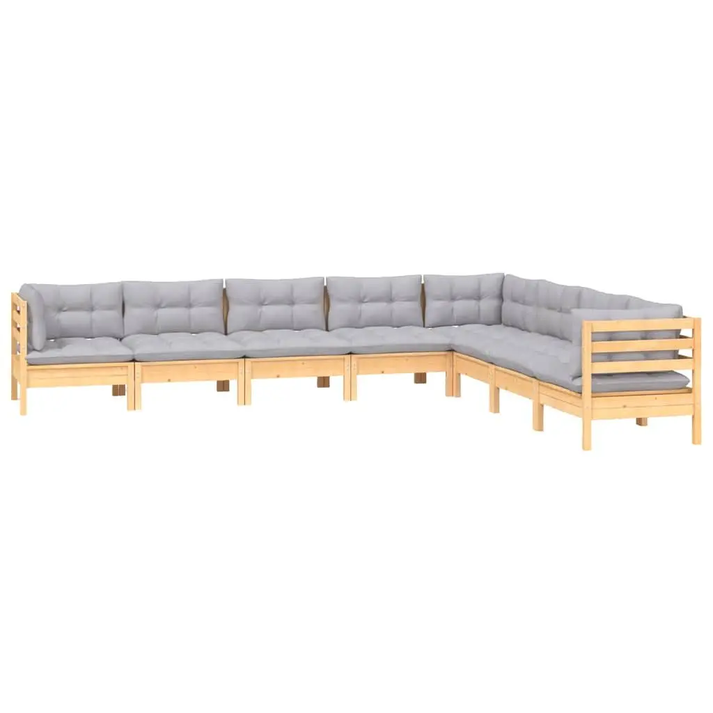 Garden Lounge Set Grey 8 Piece Solid Pinewood Patio Furniture with Cushions