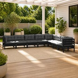 Compact and Stylish 8 Piece Garden Lounge Set - Black