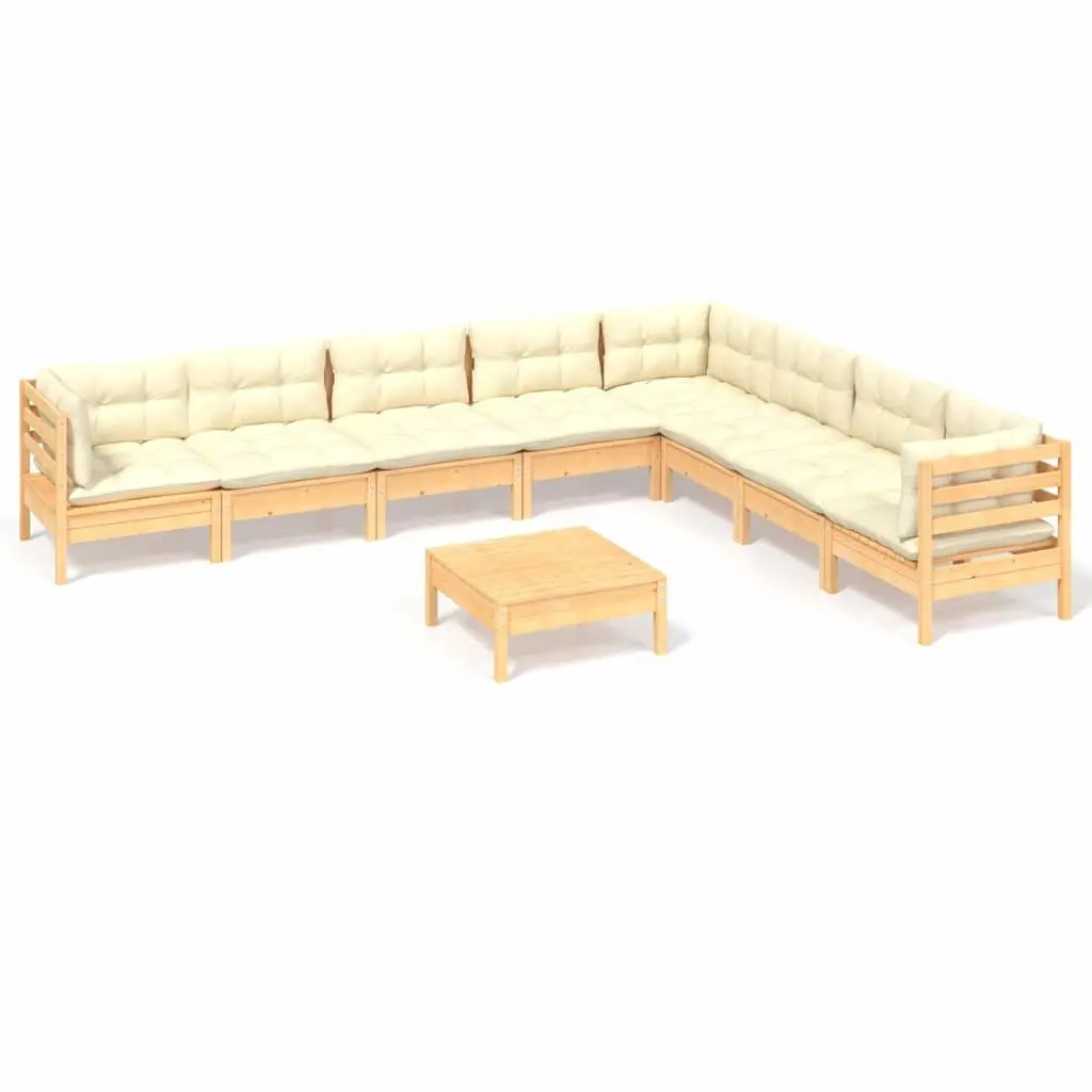 Garden Lounge Set Cream 9 Piece Outdoor Furniture Patio Sectional with Cushions