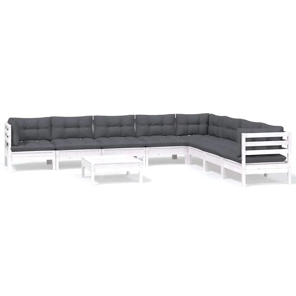 Garden Lounge Set 9 Piece White Solid Pinewood Patio Furniture with Cushions