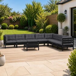 Compact and Stylish 9-Piece Black Lounge Set with Cushions