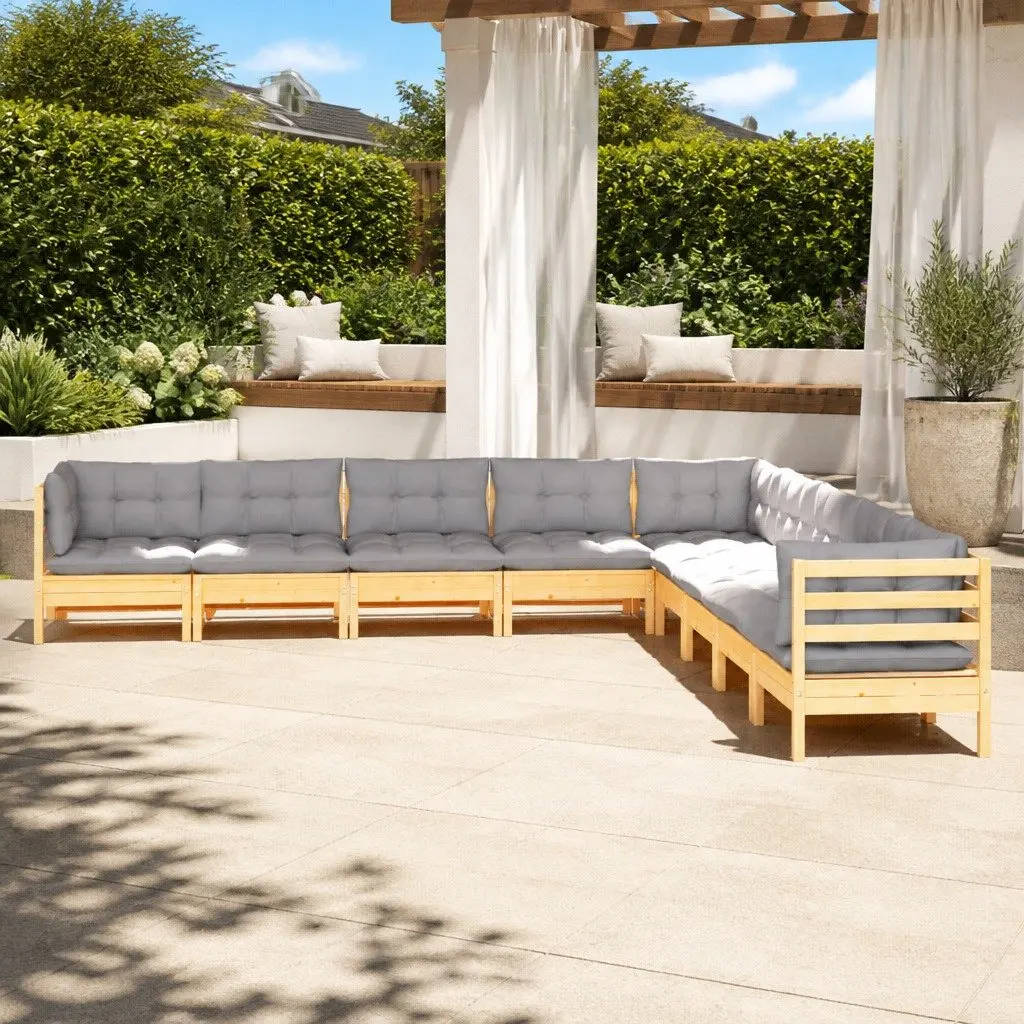 Garden Lounge Set Grey 9 Piece Modular Outdoor Patio Furniture Pinewood