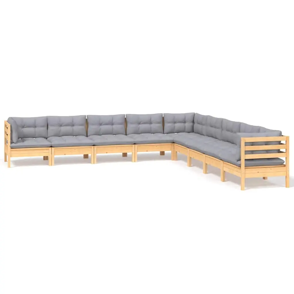 Garden Lounge Set Grey 9 Piece Modular Outdoor Patio Furniture Pinewood