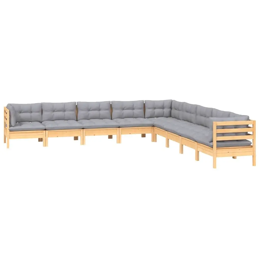 Garden Lounge Set Grey 9 Piece Modular Outdoor Patio Furniture Pinewood