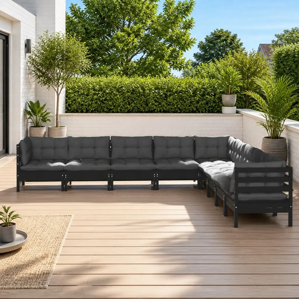 Garden Lounge Set 9 Piece Outdoor Patio Furniture with Cushions Black Modular