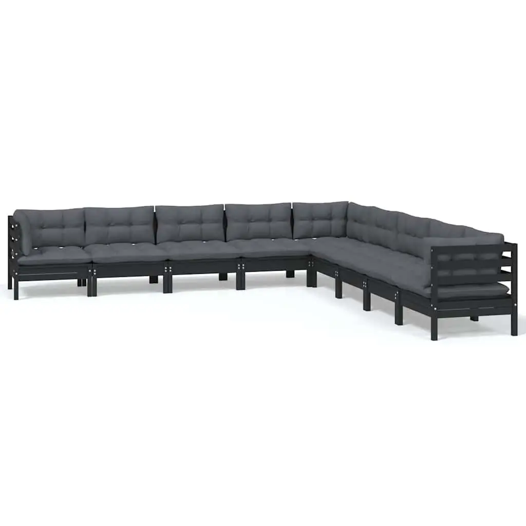 Garden Lounge Set 9 Piece Outdoor Patio Furniture with Cushions Black Modular