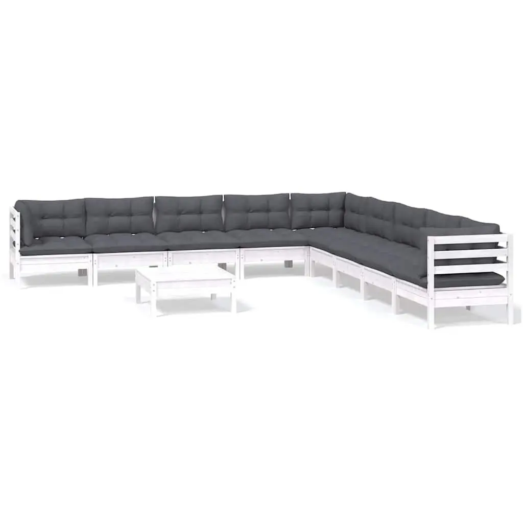 Garden Lounge Set 10 Piece White Outdoor Patio Furniture Modular Cushions