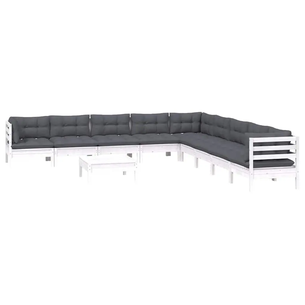 Garden Lounge Set 10 Piece White Outdoor Patio Furniture Modular Cushions
