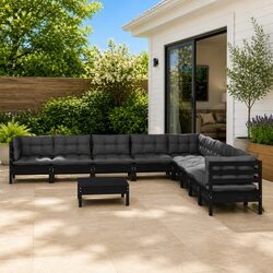 Garden Lounge Set 10 Piece Outdoor Furniture Patio Black with Cushions Modular