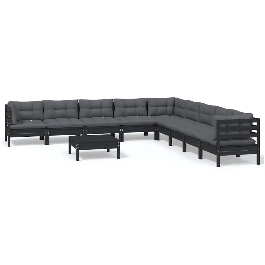Garden Lounge Set 10 Piece Outdoor Furniture Patio Black with Cushions Modular
