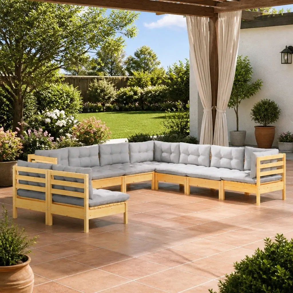 Garden Lounge Set Grey 9 Piece Modular Outdoor Patio Furniture