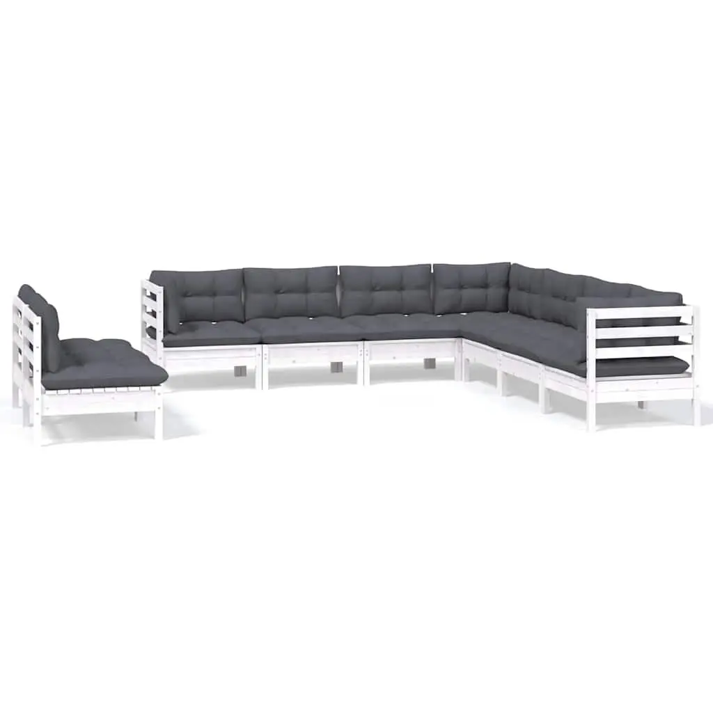 Garden Lounge Set 9 Piece White Solid Pinewood Patio Furniture with Cushions