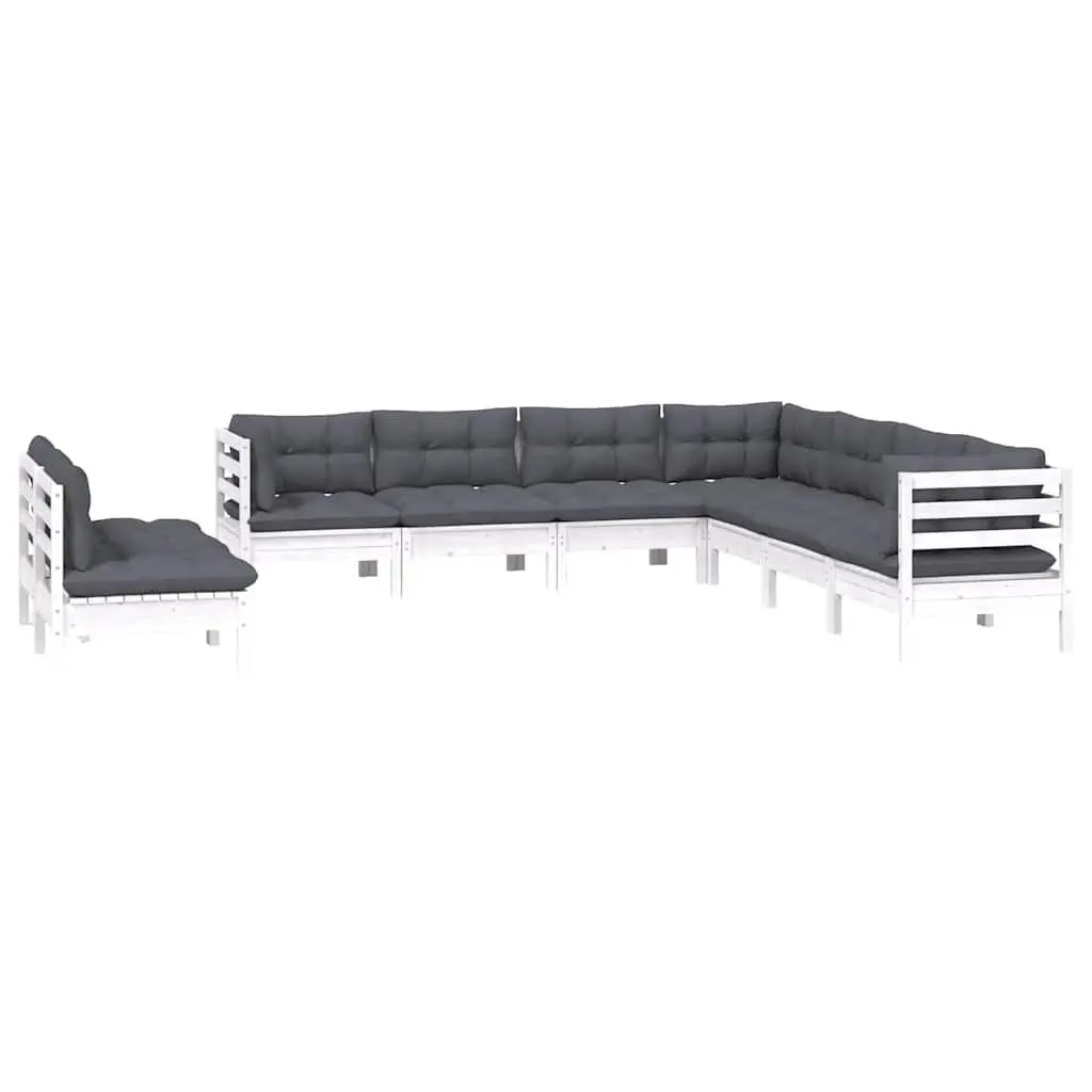 Garden Lounge Set 9 Piece White Solid Pinewood Patio Furniture with Cushions